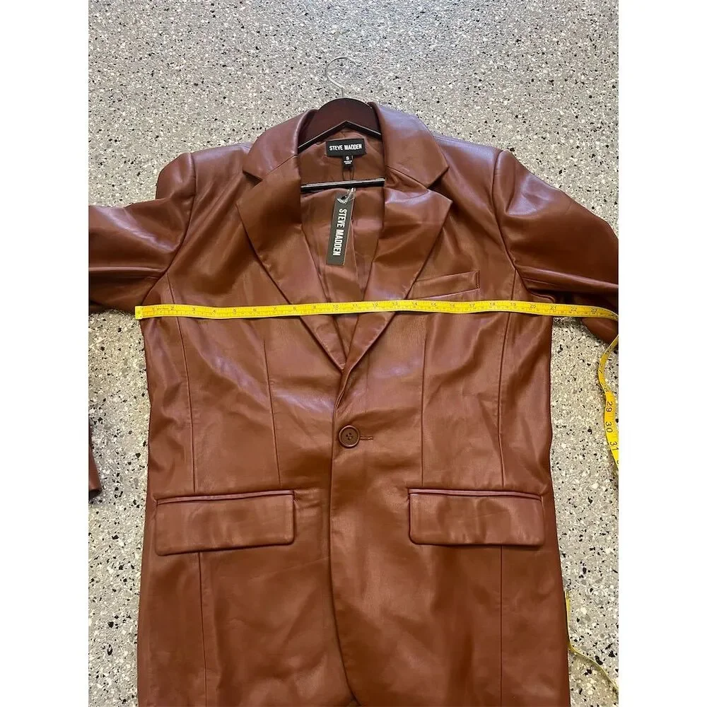 Steve Madden Women's Blazer Size S Brown Faux Leather Jacket - Picture 7 of 11